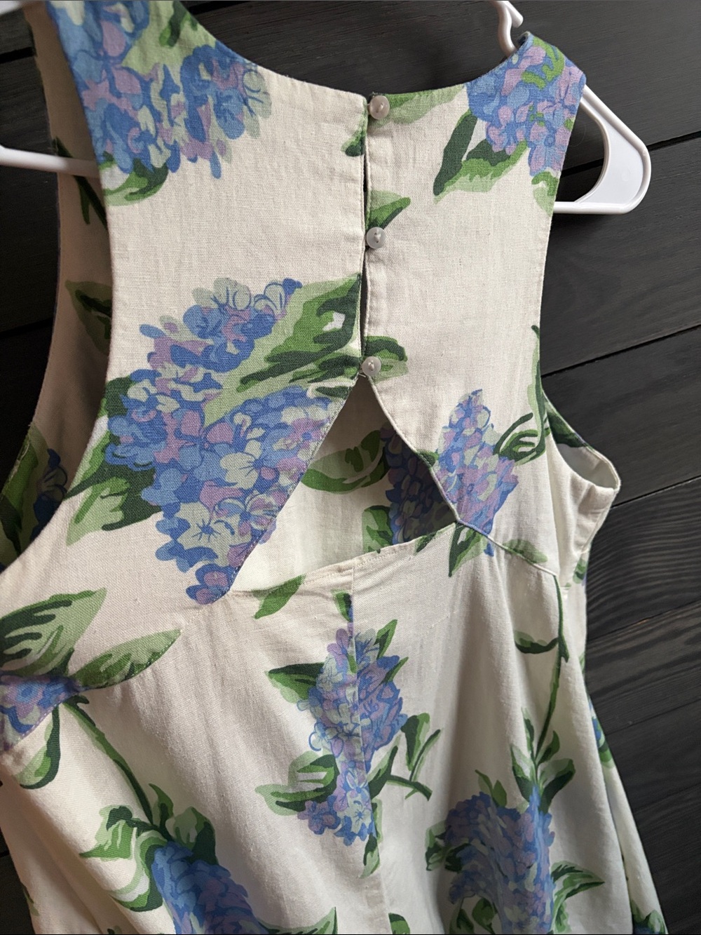 Linen Cream Floral A-Line Dress with Blue Hydrangea Print - Picture 4 of 4